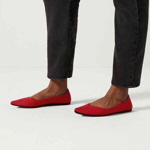 Rothy's The Pointed Toe Ballet Flat Slip On Size 10 Red Knit Comfort NEW